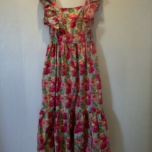 Peyton & Parker Vibrant Floral Multicolor Ruffled Sleeve Maxi Sundress Size M